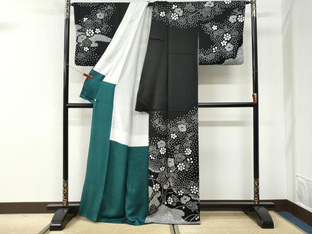 平和屋着物●訪問着 絞り 草花文 黒地 さが美扱い 正絹 逸品 CABI3273yc