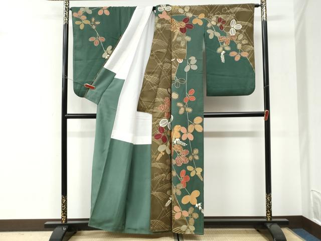 平和屋着物●訪問着 駒刺繍 萩花文 金彩 正絹 逸品 CABI3276yc