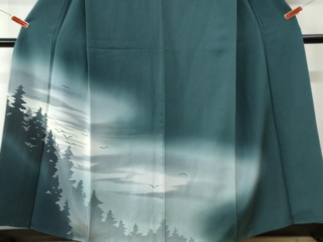 平和屋着物●訪問着 霞飛鳥樹林シルエット 暈し染め 正絹 逸品 CABI3288yc