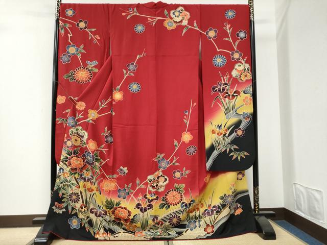 平和屋着物●豪華振袖 紅型 流水籬牡丹花文 暈し染め 正絹 逸品 CABI3296yc