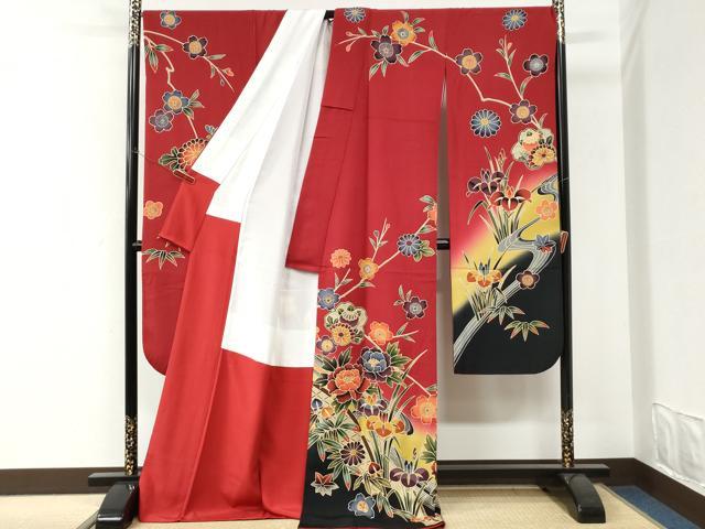 平和屋着物●豪華振袖 紅型 流水籬牡丹花文 暈し染め 正絹 逸品 CABI3296yc