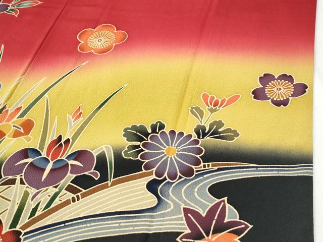 平和屋着物●豪華振袖 紅型 流水籬牡丹花文 暈し染め 正絹 逸品 CABI3296yc