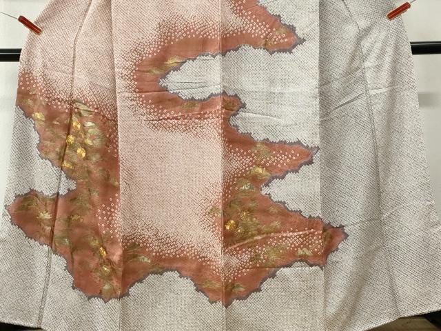 平和屋着物●訪問着 総絞り 駒刺繍 雲取り花松文 金彩 正絹 逸品 CABI3305yc