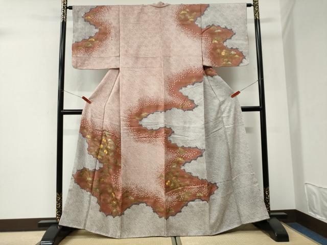 平和屋着物●訪問着 総絞り 駒刺繍 雲取り花松文 金彩 正絹 逸品 CABI3305yc