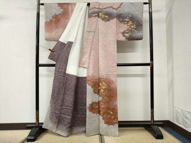 平和屋着物●訪問着 総絞り 駒刺繍 雲取り花松文 金彩 正絹 逸品 CABI3305yc