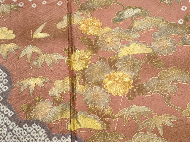 平和屋着物●訪問着 総絞り 駒刺繍 雲取り花松文 金彩 正絹 逸品 CABI3305yc