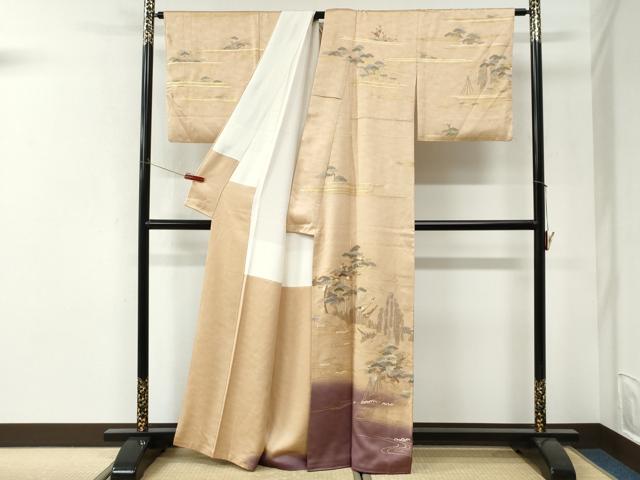 平和屋着物●訪問着 作家物 駒刺繍 浜松枝垂れ柳花文 暈し染め 金彩 正絹 逸品 CABI3317yc