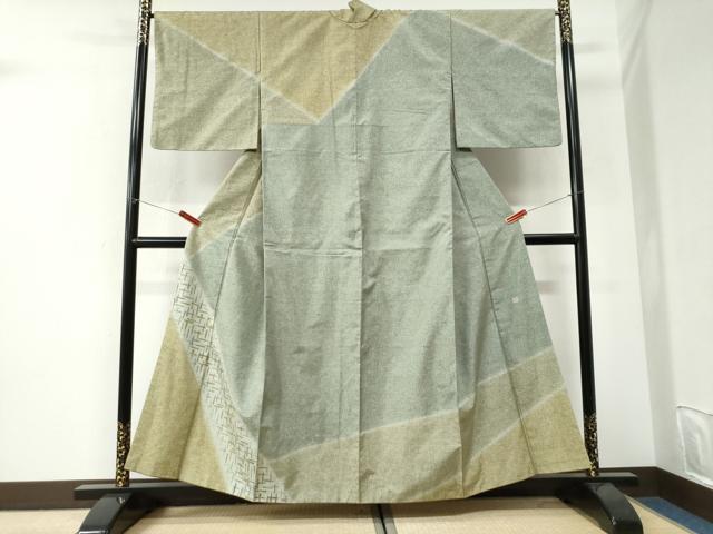 平和屋着物●二代目 川村久太郎 訪問着 紬地 扇 正絹 逸品 CABI3335yc