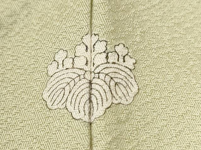 平和屋着物●染色作家 奥田祐斎監修 色無地 寿光織 文箱地紙花地紋 若菜色 反端付き 正絹 逸品 未使用 CABI3349yc