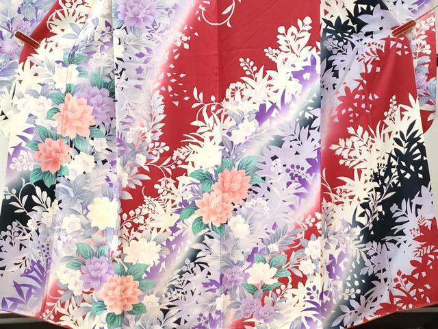 平和屋着物●豪華振袖 草花文 暈し染め 正絹 逸品 CABI3351yc