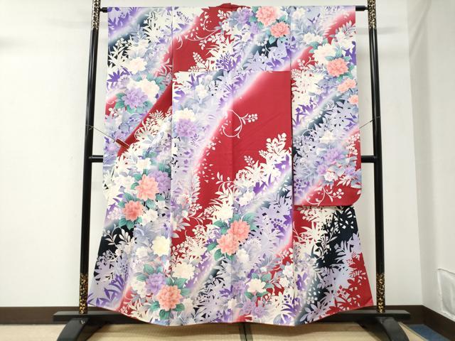 平和屋着物●豪華振袖 草花文 暈し染め 正絹 逸品 CABI3351yc