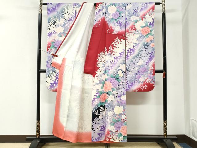 平和屋着物●豪華振袖 草花文 暈し染め 正絹 逸品 CABI3351yc