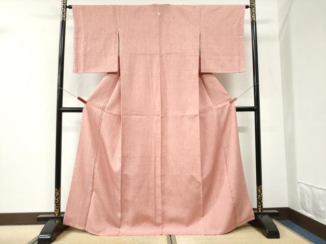 平和屋着物●上質な色無地 霞地紋 珊瑚色 正絹 逸品 未使用 CABI3353yc