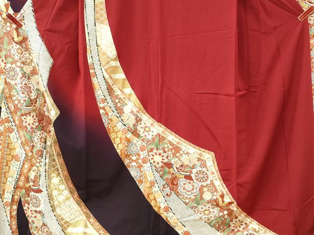 平和屋着物●豪華振袖 鳳凰吉祥花唐草文 暈し染め 金彩 三越扱い 正絹 逸品 CABI3356yc