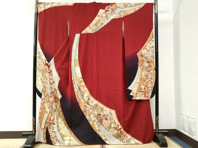 平和屋着物●豪華振袖 鳳凰吉祥花唐草文 暈し染め 金彩 三越扱い 正絹 逸品 CABI3356yc