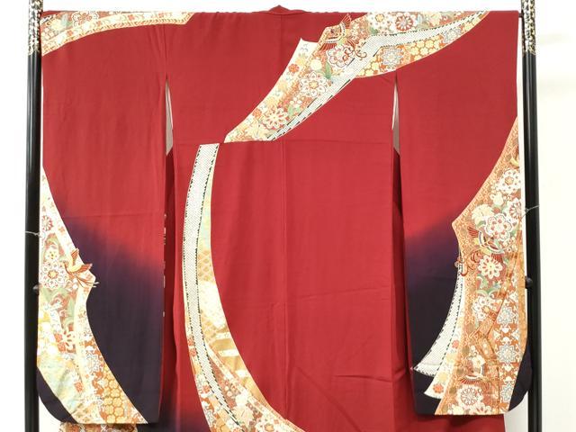 平和屋着物●豪華振袖 鳳凰吉祥花唐草文 暈し染め 金彩 三越扱い 正絹 逸品 CABI3356yc