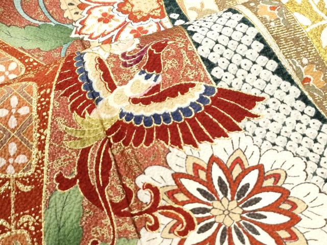 平和屋着物●豪華振袖 鳳凰吉祥花唐草文 暈し染め 金彩 三越扱い 正絹 逸品 CABI3356yc
