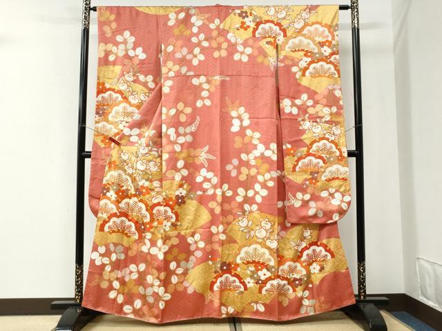 平和屋着物●十日町老舗ブランド 吉澤友禅 吾妻徳穂 振袖 地紙枝橘花松文 金彩 正絹 逸品 CABI3365yc