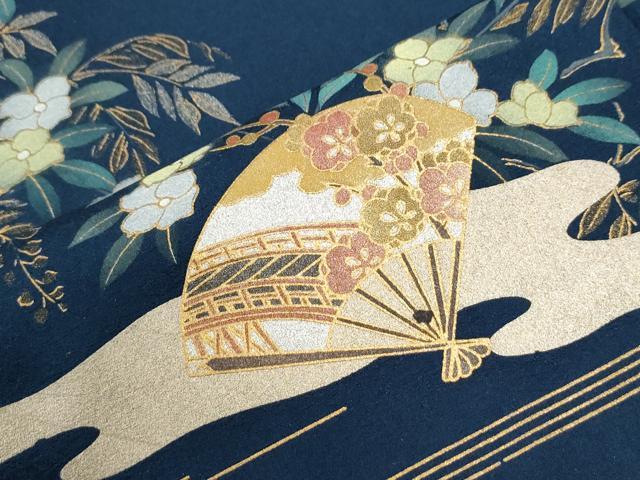 平和屋着物●訪問着 霞扇面鼓花鳥文 金彩 正絹 逸品 CABI3374yc