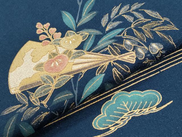 平和屋着物●訪問着 霞扇面鼓花鳥文 金彩 正絹 逸品 CABI3374yc