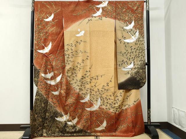 平和屋着物●豪華振袖 飛鶴萩文 暈し染め 金銀彩 正絹 逸品 CABI3380yc