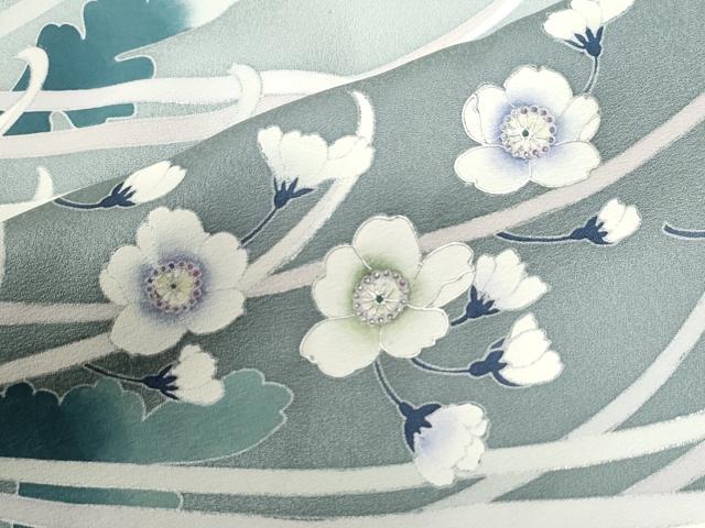 平和屋着物●訪問着 舞花文 暈し染め 銀彩 正絹 逸品 CABI3385yc