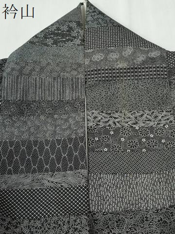 平和屋着物●江戸小紋 越後国・縮屋次郎 百柄 黒地 正絹 逸品 CABI3386yc