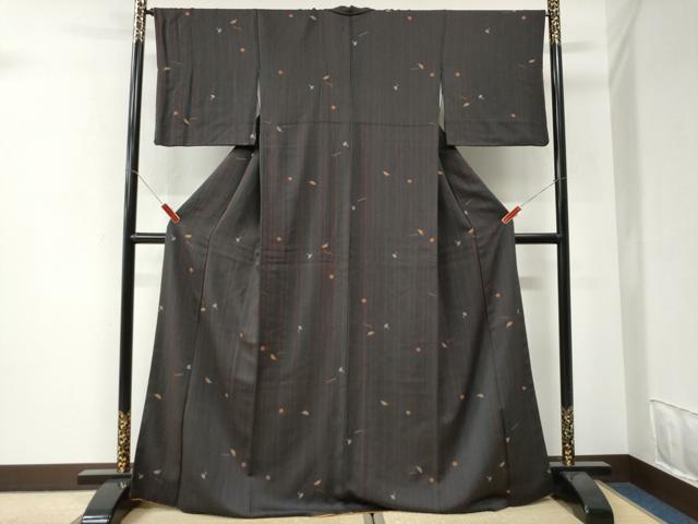 平和屋着物●上質な小紋 よろけ縞 溢れ松葉梅文 金彩 ロング丈 正絹 逸品 CABI3387yc
