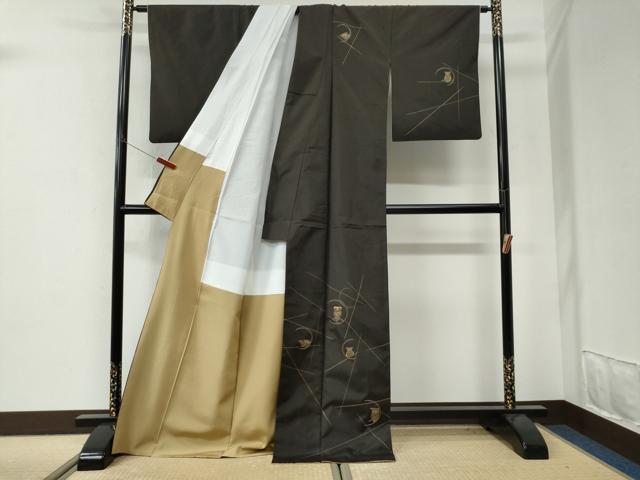 平和屋着物●訪問着 本場縞大島紬 総刺繍 刺し子 ミミズク ロング丈 正絹 逸品 CABI3398yc