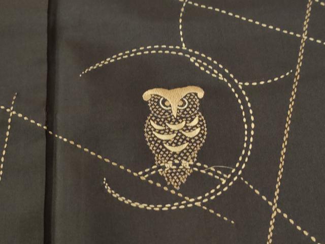 平和屋着物●訪問着 本場縞大島紬 総刺繍 刺し子 ミミズク ロング丈 正絹 逸品 CABI3398yc