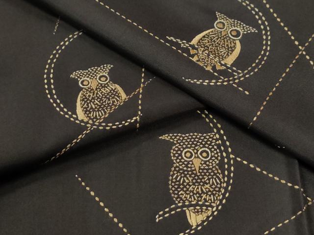 平和屋着物●訪問着 本場縞大島紬 総刺繍 刺し子 ミミズク ロング丈 正絹 逸品 CABI3398yc