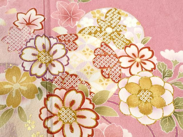 平和屋着物●豪華振袖・長襦袢セット 舞桜文 ラメ糸 暈し染め 金彩 京都きもの友禅扱い 正絹 逸品 CABI3399yc