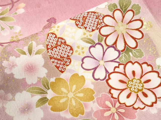平和屋着物●豪華振袖・長襦袢セット 舞桜文 ラメ糸 暈し染め 金彩 京都きもの友禅扱い 正絹 逸品 CABI3399yc
