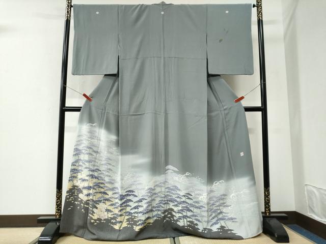 平和屋着物●田中勇吉の弟子 日本工芸会正会員 吉田喜八郎 色留袖 浜松枝梅文 暈し染め 銀糸 阪急百貨店扱い 正絹 逸品 CABI3436yc