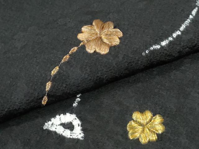 平和屋着物●訪問着 作家物 絞り クローバー 黒地 金糸 正絹 逸品 CABI3445yc