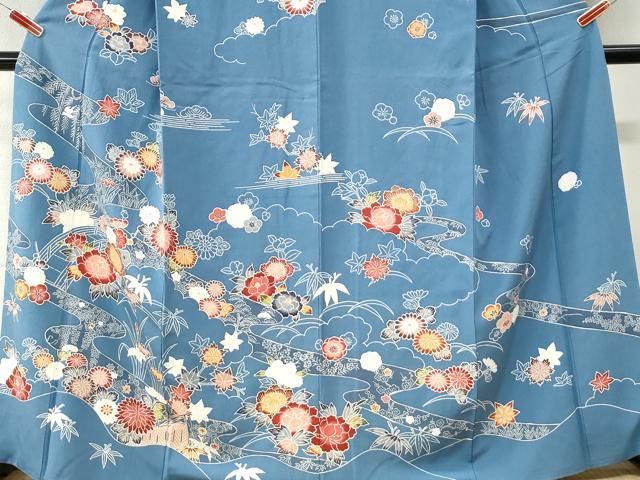 平和屋着物●訪問着 型染め 渡り橋松竹梅花文 正絹 逸品 CABI3455yc