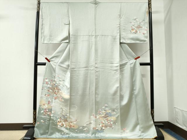 平和屋着物●訪問着 友禅 雲取り松竹梅風景文 暈し染め ロング丈 正絹 逸品 未使用 CABI3457yc