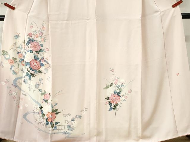 平和屋着物●訪問着 友禅 作家物 流水籬牡丹花文 暈し染め 正絹 逸品 CABI3459yc