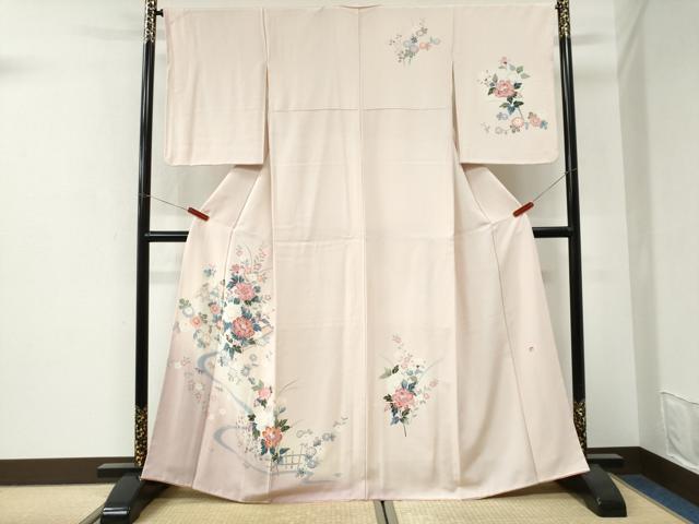 平和屋着物●訪問着 友禅 作家物 流水籬牡丹花文 暈し染め 正絹 逸品 CABI3459yc