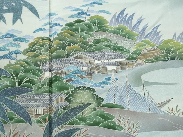 平和屋着物●訪問着 作家物 水辺風景文 シルエット 暈し染め 正絹 逸品 CABI3467yc
