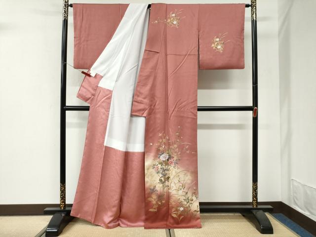 平和屋着物●訪問着 刺繍 牡丹花文 暈し染め 金彩 正絹 逸品 CABI3468yc