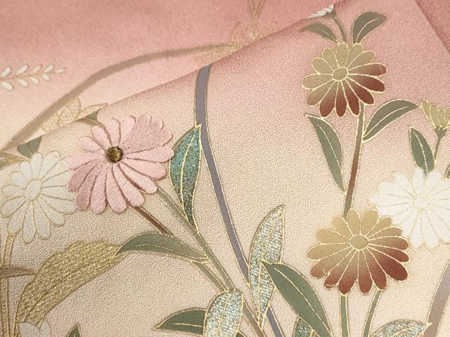 平和屋着物●訪問着 刺繍 牡丹花文 暈し染め 金彩 正絹 逸品 CABI3468yc