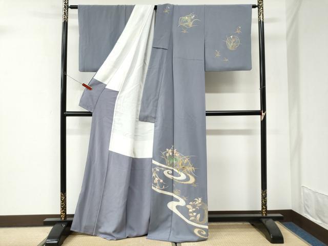 平和屋着物●洛楽人工房 玉蟲染 訪問着 流水草花文 金彩 正絹 逸品 CABI3484yc
