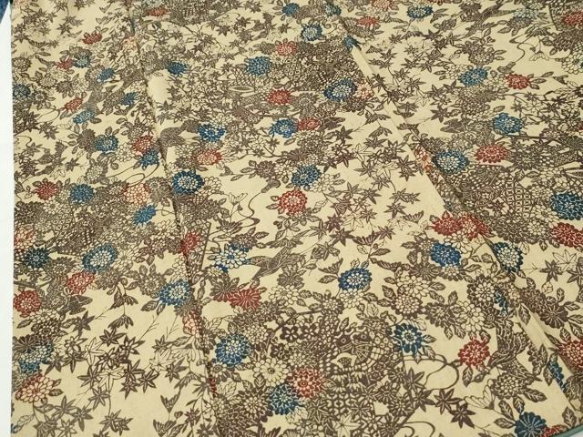 平和屋着物●上質な小紋 紬地 型染め 草花文 正絹 逸品 CABI3490yc