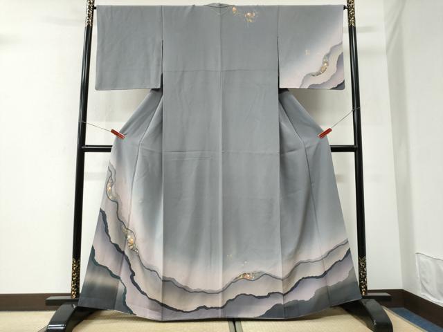 平和屋着物●訪問着 道長更紗草花文 暈し染め 金彩 正絹 逸品 CABI3495yc