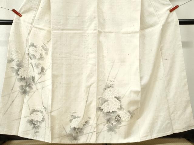 平和屋着物●訪問着 紬地 手描き 竹垣菊文 正絹 逸品 CABI3500yc