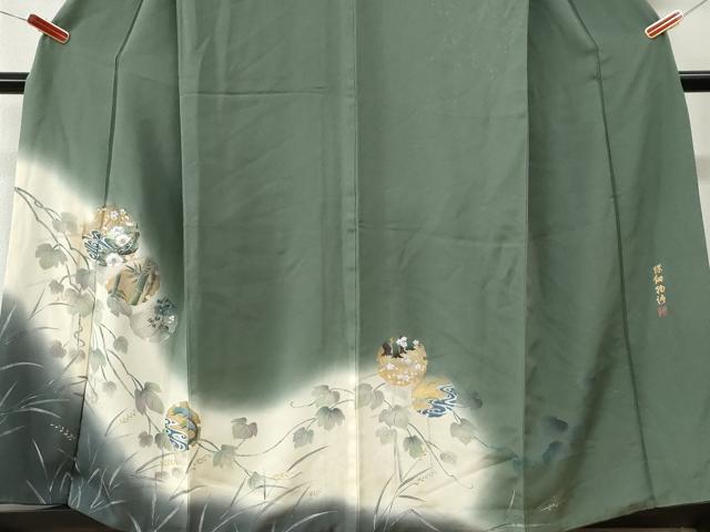 平和屋着物●螺鈿作家 藤本隆士 訪問着 螺鈿物語 雪輪流水蔦の葉花文 暈し染め 金銀彩 正絹 逸品 CABI3501yc