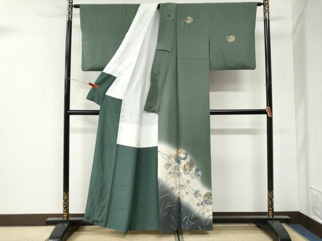 平和屋着物●螺鈿作家 藤本隆士 訪問着 螺鈿物語 雪輪流水蔦の葉花文 暈し染め 金銀彩 正絹 逸品 CABI3501yc