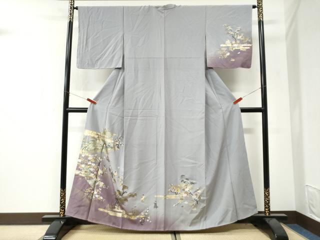 平和屋着物●訪問着 エ霞人物風景文 暈し染め 金彩 正絹 逸品 未使用 CABI3506yc