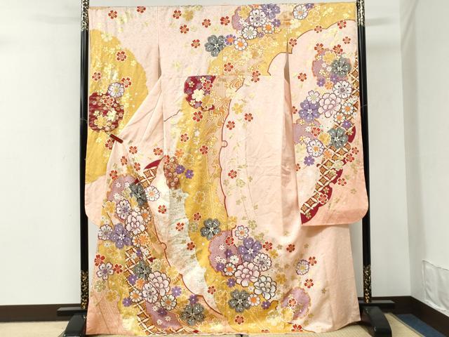 平和屋着物●豪華振袖 雪輪牡丹吉祥花文 金彩 正絹 逸品 CABI3507yc